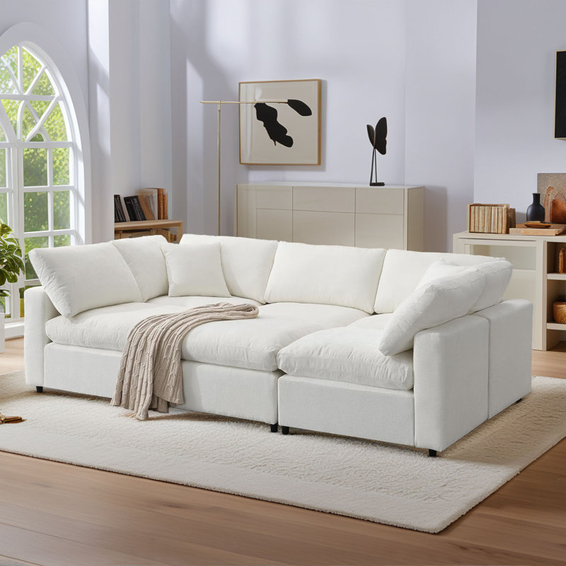 Canapé-lit modulaire en chenille de 130 po Latitude Run®, canapé-lit modulaire convertible surdimensionné, Chenille beige