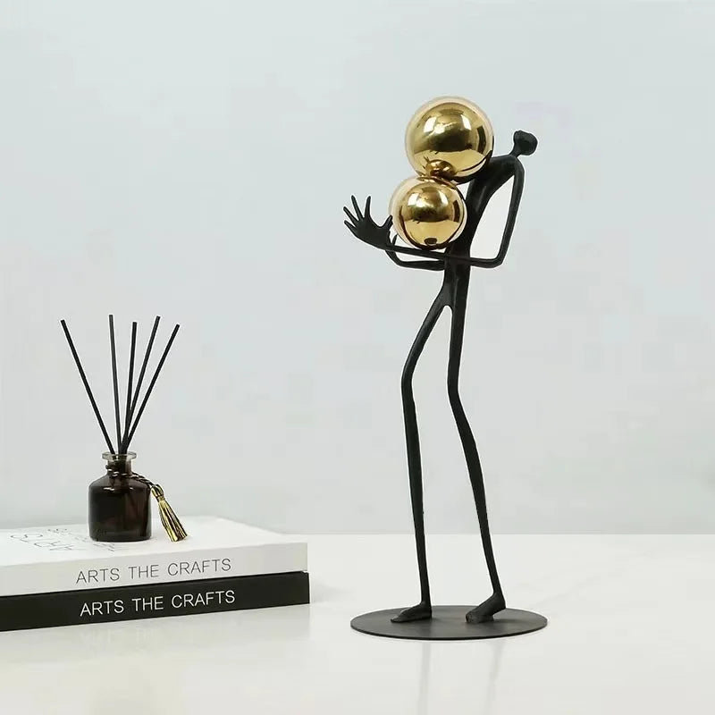 1Pcs Minimalist Accessories, Metal, Golden Ball Decoration, Abstract Characters, Statues, Desktop Decorative Sculptures, Gold