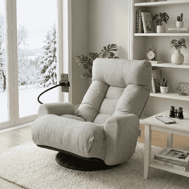 Fauteuil pivotant moderne en sherpa avec fauteuil inclinable et confortable pour le salon, Gris