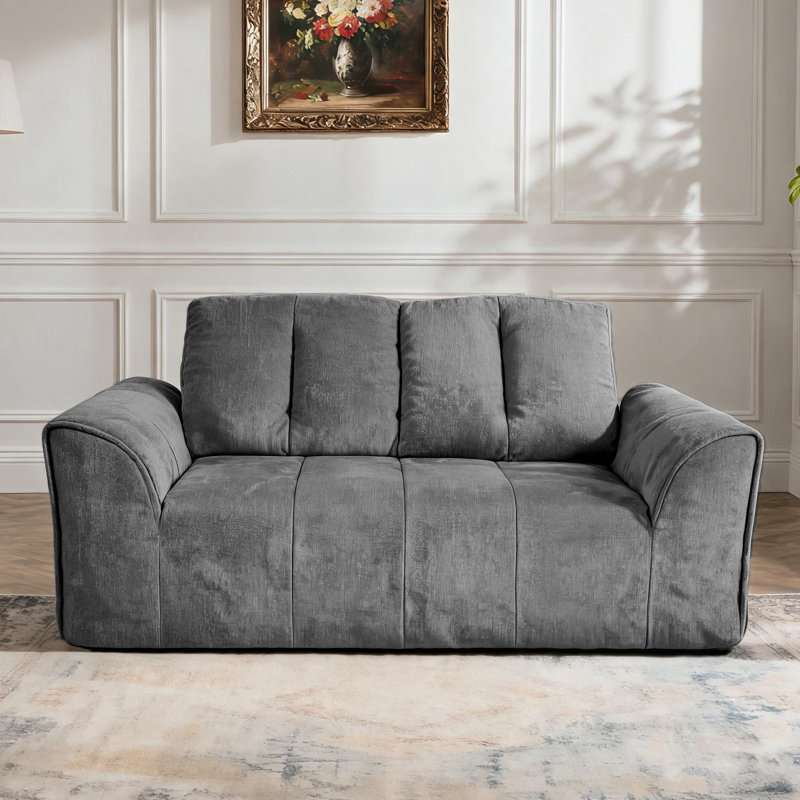 Canapé 2 places moderne en chenille de 175 cm (69 po), garni de mousse à mémoire de forme et de ressorts ensachés, comprimé sous vide, aucun assemblage requis