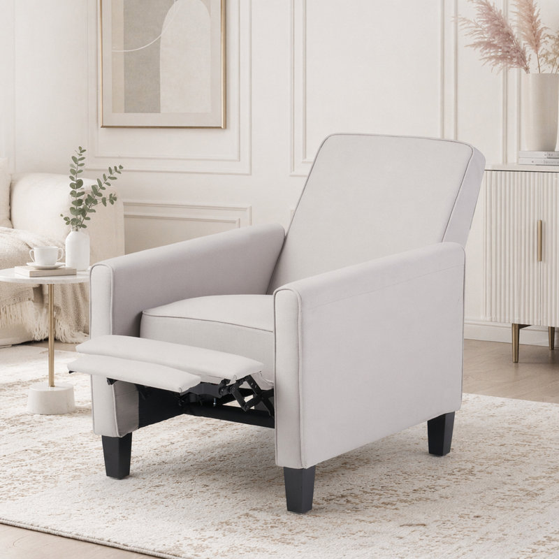 Fauteuil inclinable rembourré 27,5 po avec pieds en hêtre massif, Gris, Polyester