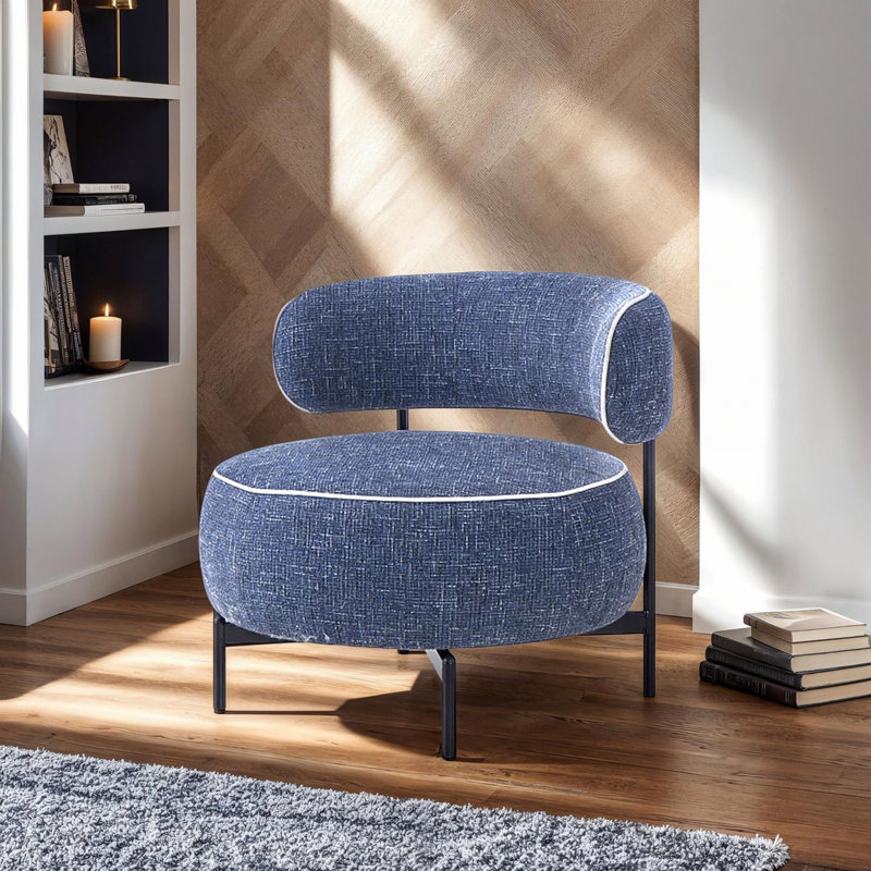Chaise pivotante de conception moderne avec dossier incurvé et pieds en métal, Bleu très foncé