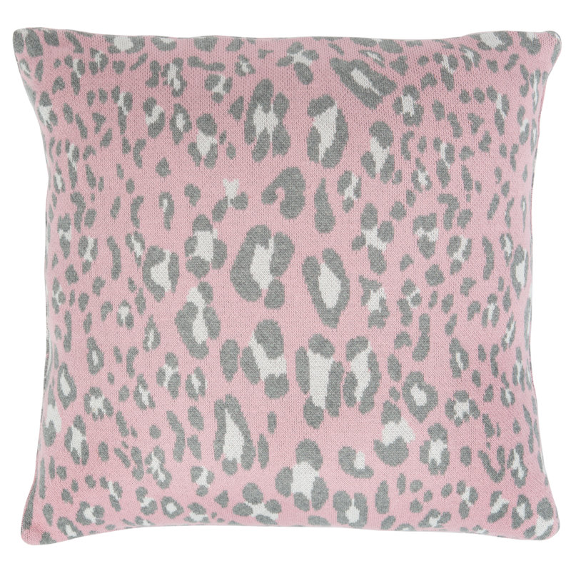 Pink and Black Cotton Leopard Print Square Throw Pillow