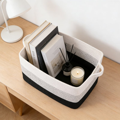 Large Woven Storage Basket With Handles, Foldable Cotton Rope Organizer For Blankets, Toys, And Home Decor