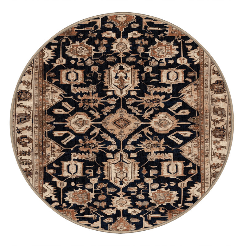 Machine Washable Persian Brown Area Rug, Round 6'