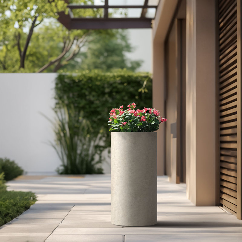 Grand pot / pot rond en béton avec trous de drainage, Gris clair, H 27,76 po x l 14,17 po x P 14,17 po