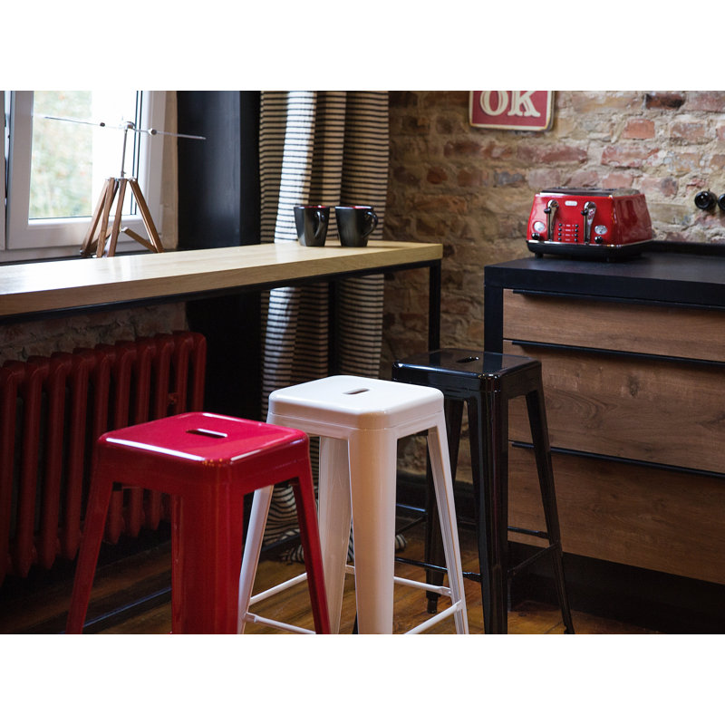 Counter Stool with Metal Frame, White, Counter Stool (24" Seat Height)