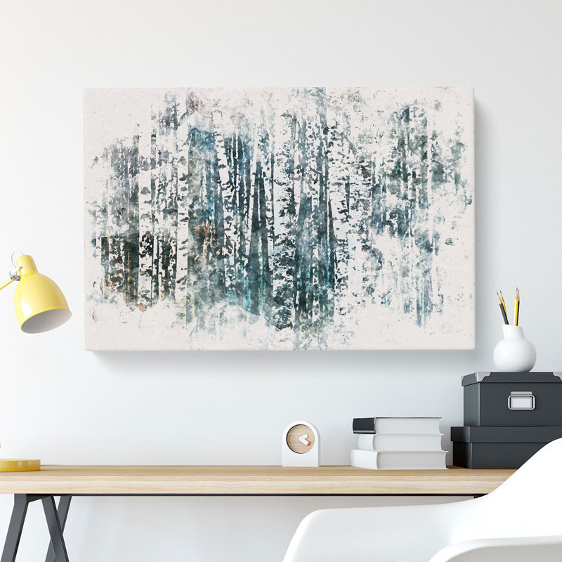 A Birch Tree Forest Watercolour - Wrapped Canvas Print, 60cm H x 91cm W x 3cm D