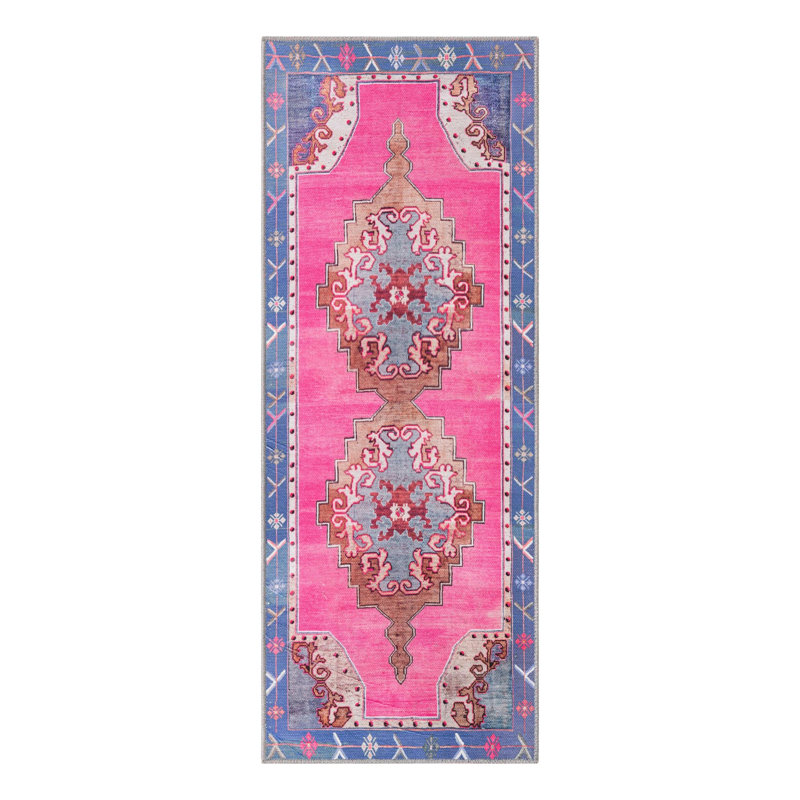 Tapis traditionnel d'Oppie fuchsia / violet, Tapis de couloir 2 pi x 5 pi 3 po