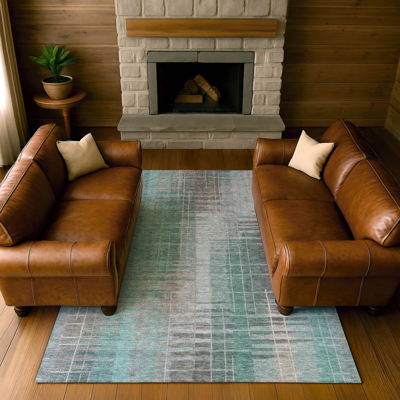 Premium Machine Washable Mayfield AMF2261 Striped Rug, Seafoam, 5' x 7'6"