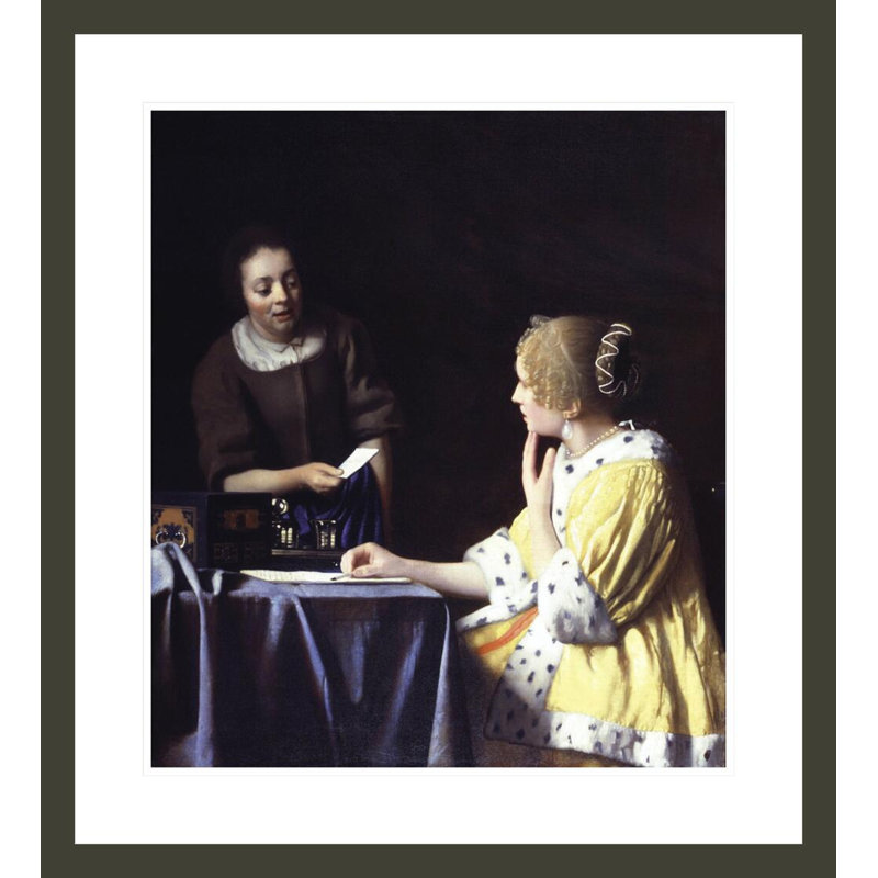 «Lady with Her Maidservant tenant une lettre» par Johannes Vermeer, impression giclée encadrée, 25.93" H x 23.5" W