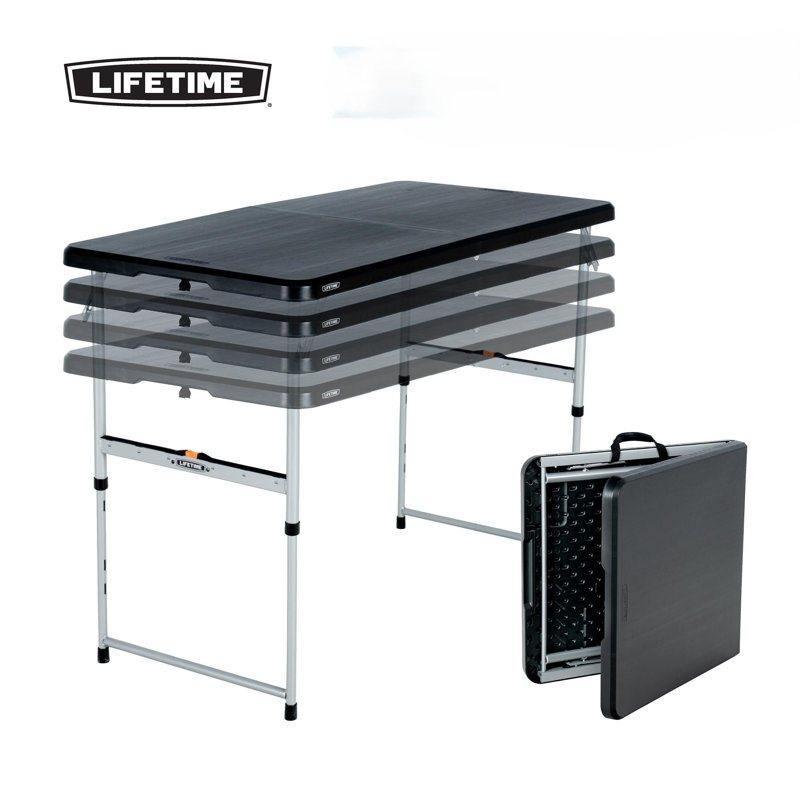 Table pliante demi-pliante 4 pi Lifetime - noire, Noir/gris, H 22 po x L 47,9 po x P 24 po