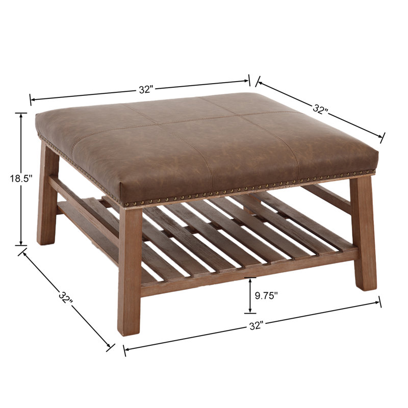 Mid Century Coffee Table With Storage Shelf, Faux Leather Coffee Table For Living Room/Bedroom/Guest Room, Brown