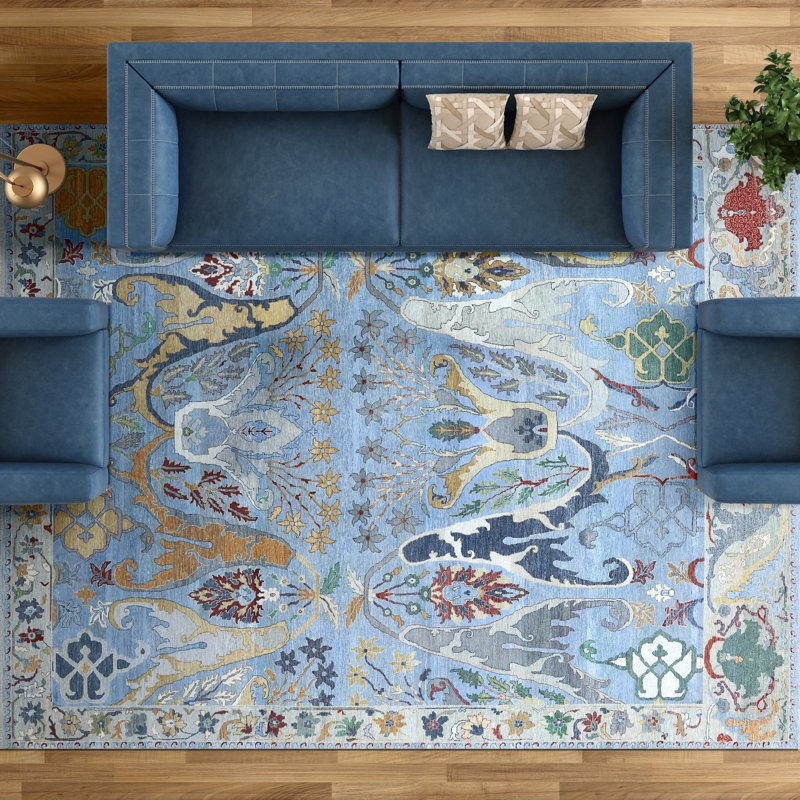 Tapis rectangulaire en laine noué à la main, Rectangle 9 pi x 12 pi