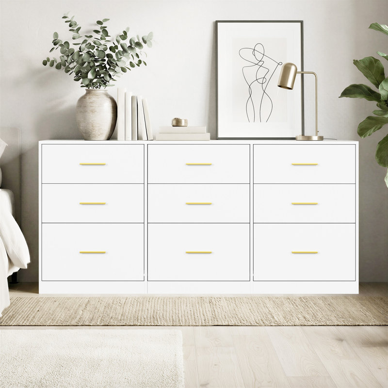Armoire de rangement Holsworthy avec 9 tiroirs, commode moderne pour la chambre à coucher ou le salon, Blanc