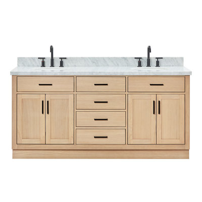 Thornaby 72'' Solid Wood Double Bathroom Vanity with 1.5'' Carrara Marble Top