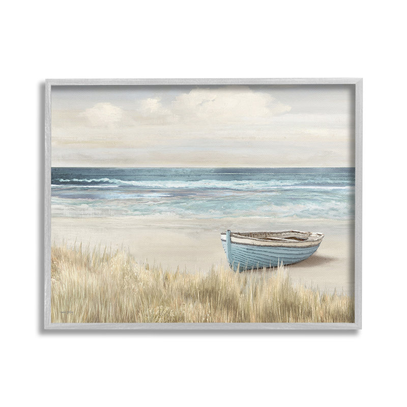 «Boat on Grassy Shore», art de la giclée encadrée par Amber Sterling, Estampe numérique Farmhouse, H 16 po x l 20 po