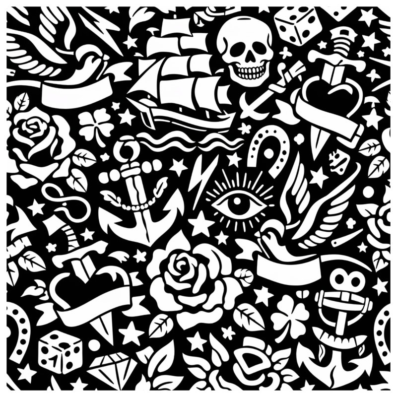 Nautical Tattoo Motifs Shower Curtains Extra Long, 70in W x 93in H