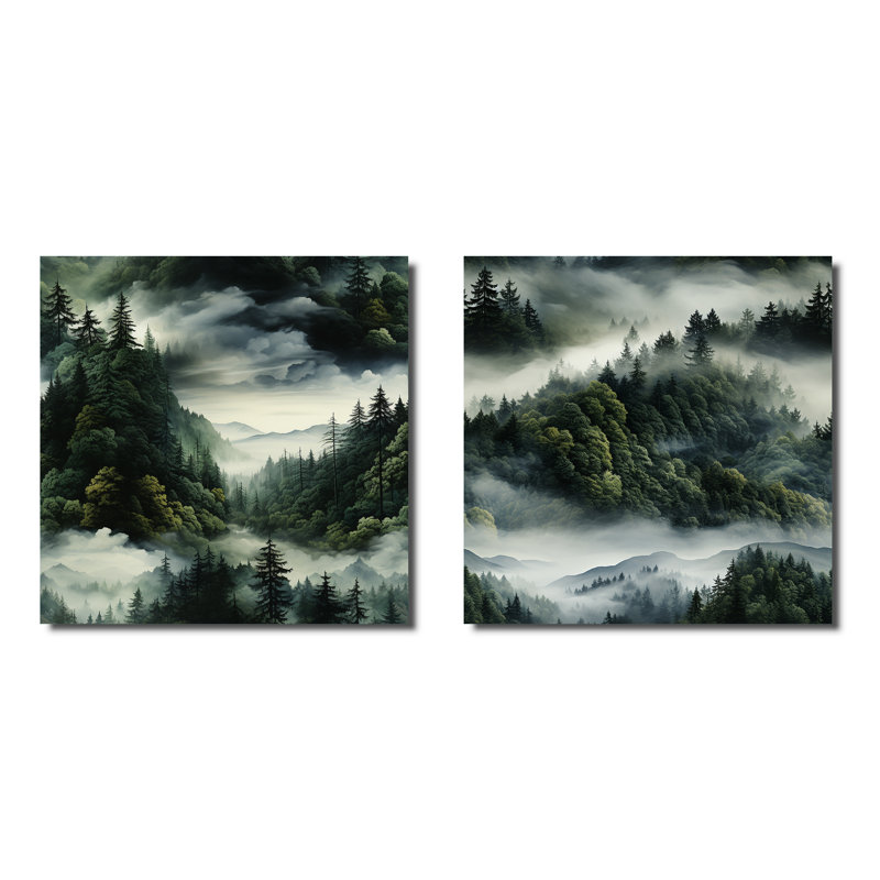 Callicoat - ensemble de 2 collages carrés forêt, H 16 po x l 33 po, Toile tendue