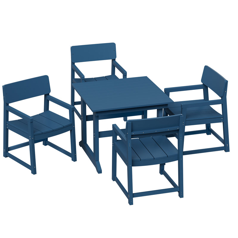 5-Piece HDPE Outdoor Patio Dining Set, Blue