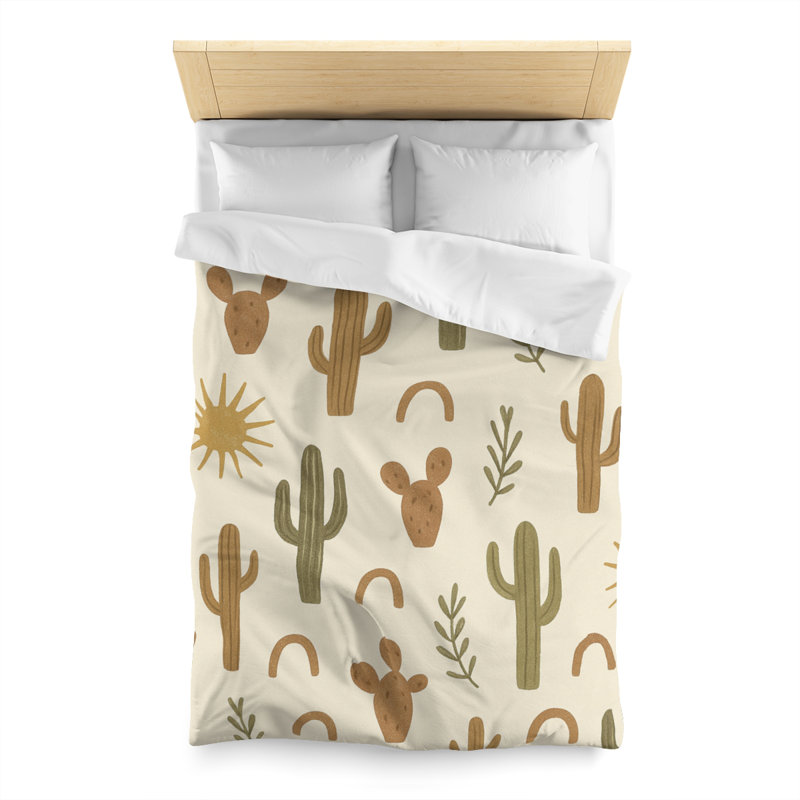 Microfiber Duvet Cover Boho Style, Design 22, Olive/Brown/White, Twin Duvet Cover