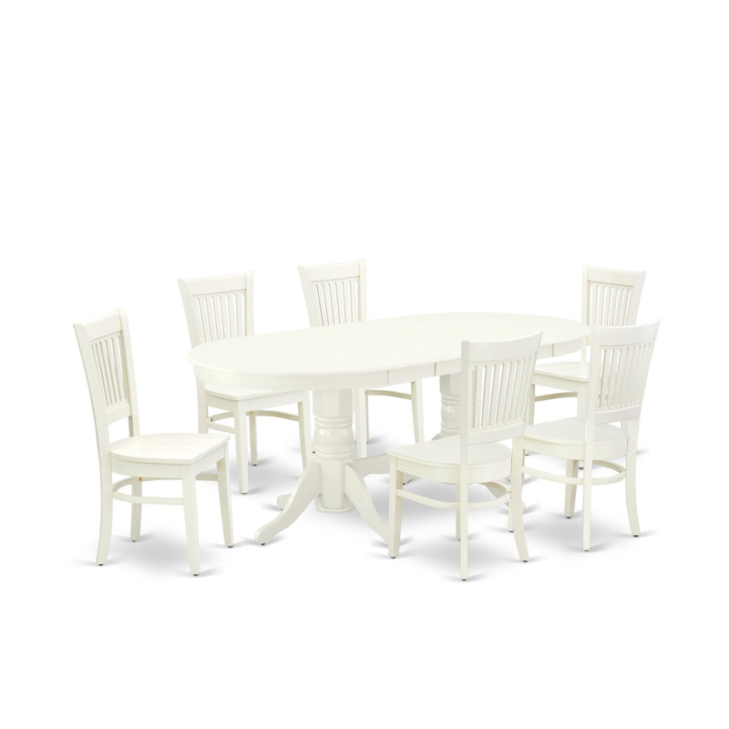 7 Piece Dining Room Table Set Consist of an Oval Kitchen Table with Butterfly Leaf and 6 Dining Chairs, Linen White, 7 Pieces