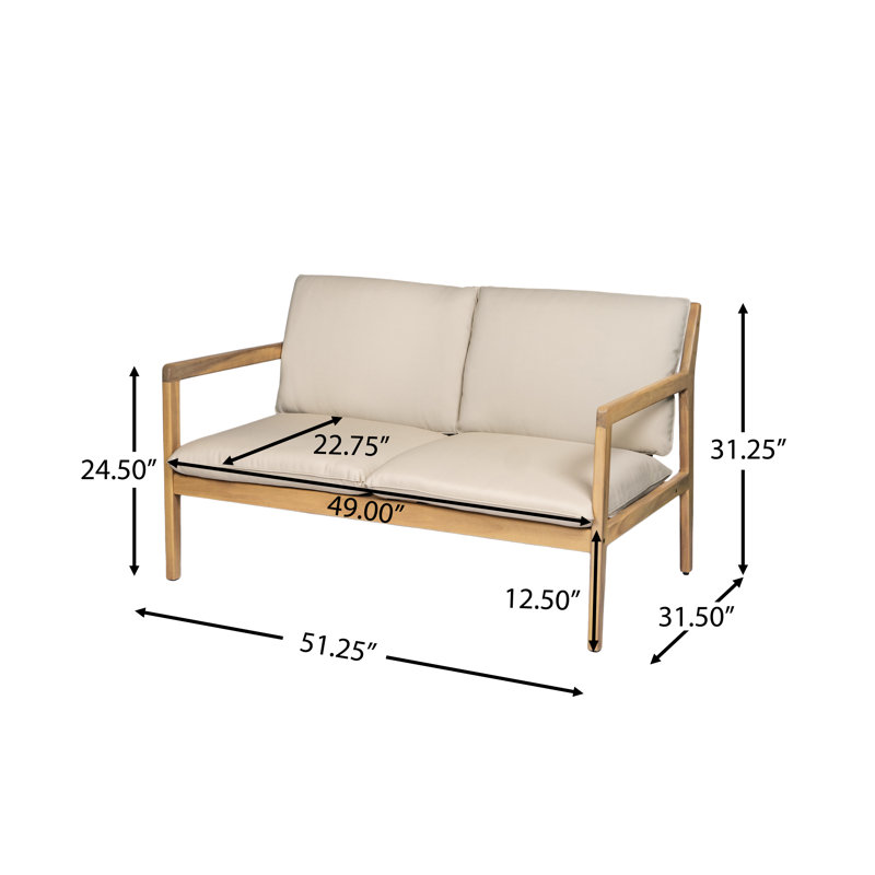 Causeuse d'extérieur avec table basse et coussin en teck clair 2 pièces