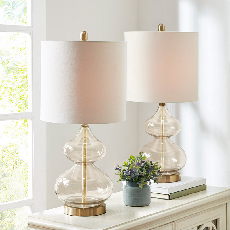 Curved Glass Table Lamp, Set of 2, Gold