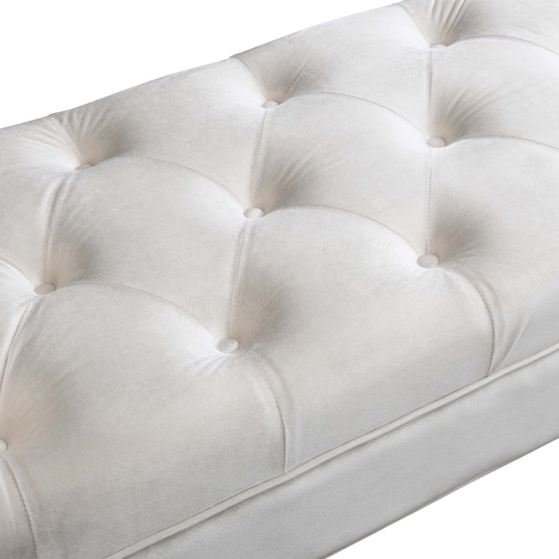 Upholstered Velvet Bench, Beige, Oak
