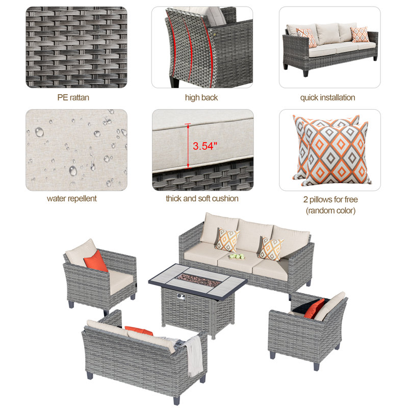 Jone Wicker 8 - Person Patio Conversation Set with Cushions, Beige