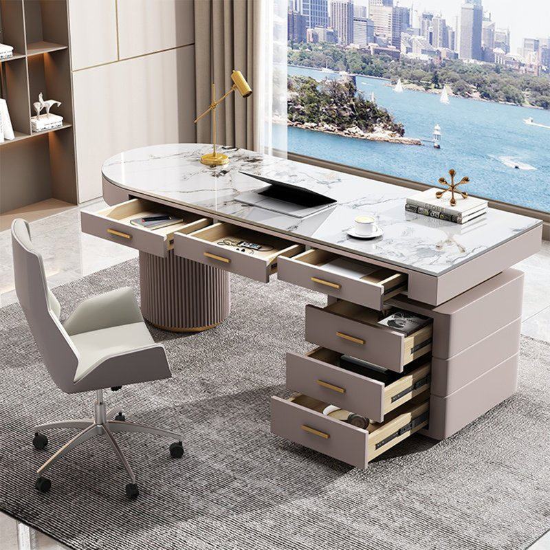 Bureau blanc luxueux et minimaliste de 62,99 po avec bureau blanc minimaliste et haut de gamme, Retour à droite