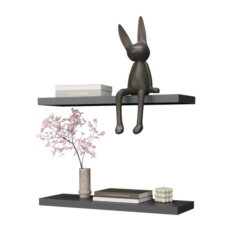 Matt Grey Shelf, 31.5" Wide. Minimalist For Home Living. Wall Mounted, Horizontal, Living Space, Particle Board Wide Shelf. Design Space. Primary Area, Made Of