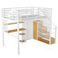 Lit mezzanine double en métal avec garde-robe, bureau, tablettes de rangement, blanc