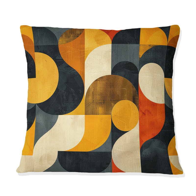 Coussin décoratif orange et noir à motif géométrique en forme de V Mid-Century, H 16 po x l 16 po