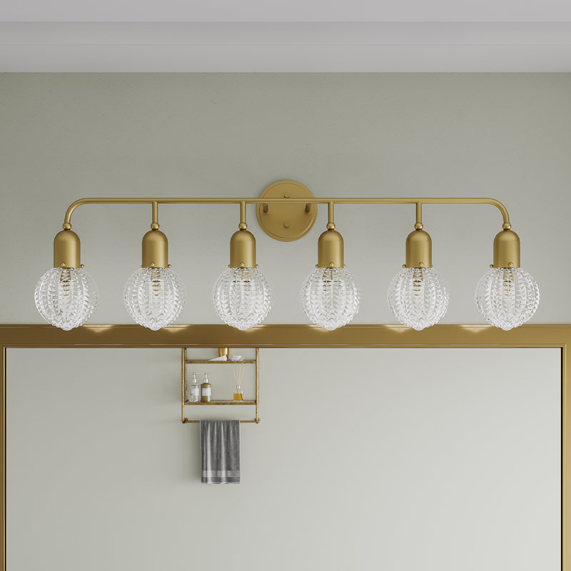 Juno 6 - Light Dimmable Steel Bathroom Vanity Light, Brushed Gold, Clear
