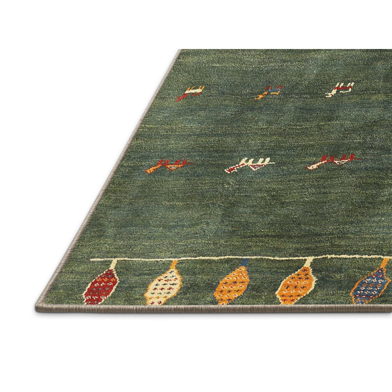 Tapis abstrait vert / beige Tora, Rectangle 8 pi x 12 pi