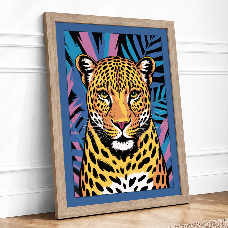 Bold Leopard Pop Art - Framed Print, A1 - 84.1 x 59.4 cm, Oak