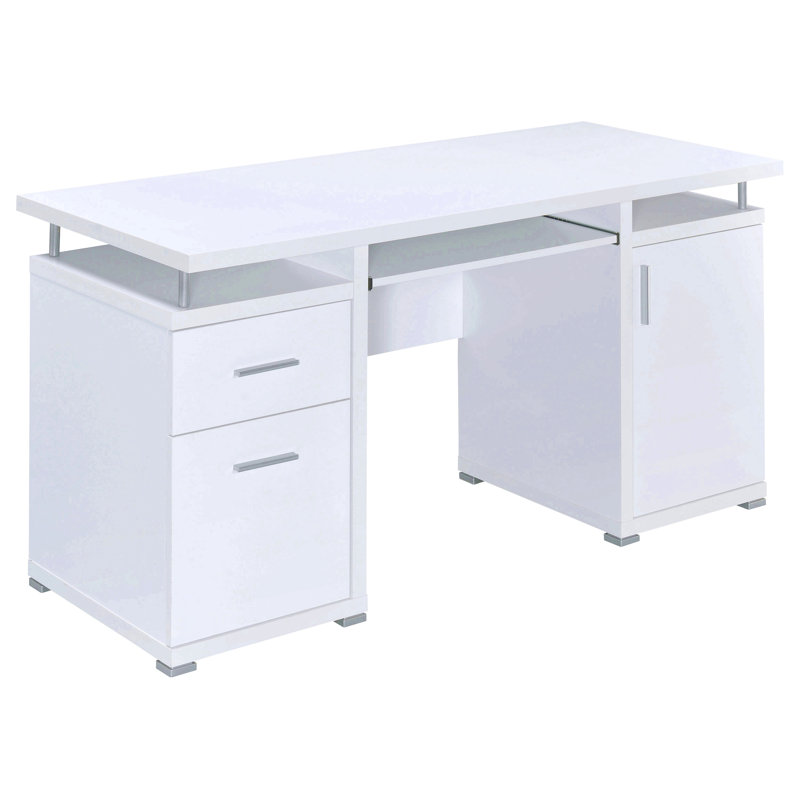 Bureau d'ordinateur 55 pouces avec 2 tiroirs en blanc, Blanc