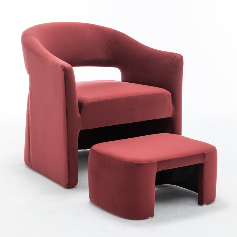Kyah Upholstered Barrel Chair With Ottoman, Red