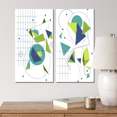 2 pièces, peinture - rétro vert et bleu minimaliste