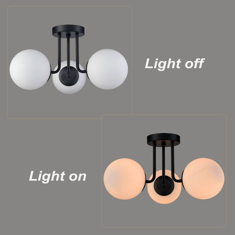 Celestyna Modern Matte Black Semi-Flush Led Globe Ceiling Light - 3 Light, Matte Black