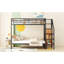 Lit superposé en fer noir avec rangement latéral et armoire à vêtements - choix d'économie d'espace, structure de construction, configuration latérale sécuritaire de la tablette et du support, option de literie-1273542572-1273542569