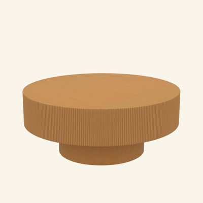 Elegant Easy Assembly Round Coffee Table with 6.8" Thick Tabletop, Modern Drum End Table, Minimalist Fluted Center Table with Sturdy Base for Living Room