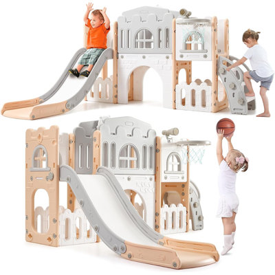 Ensemble de glissade 8 en 1 pour tout-petits, glissade pour enfants, structure de jeux avec panier de basketball, aire de jeux intérieure et extérieure pour tout-petits