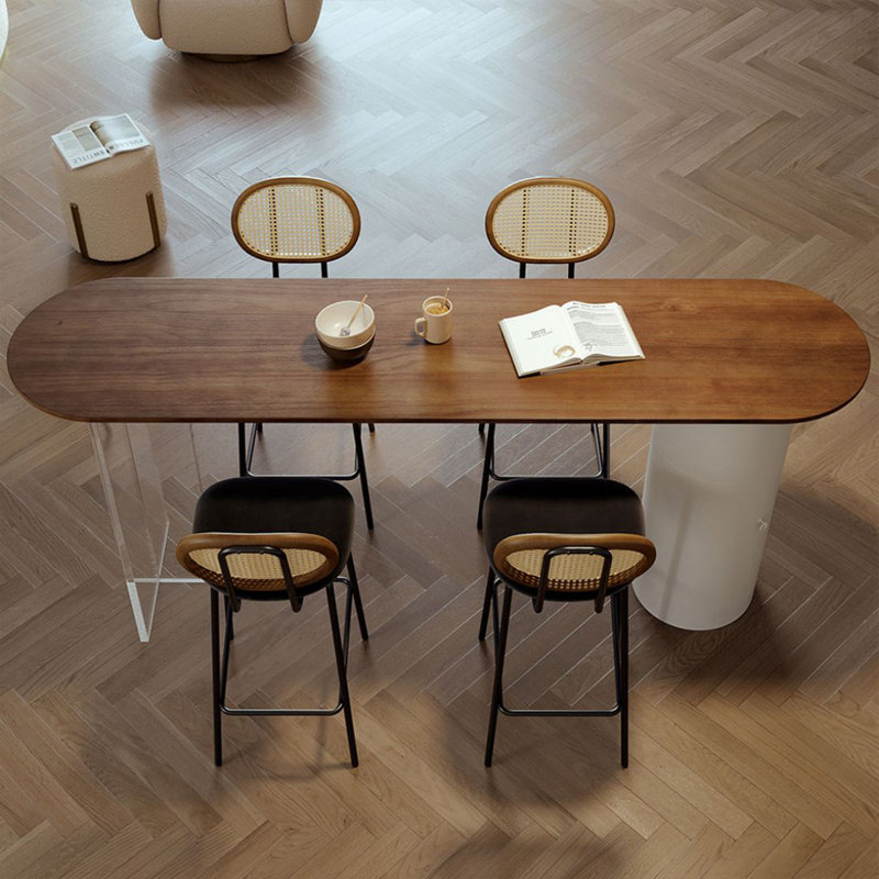 Ensemble de tables de bar 4 personnes brun clair + bois massif blanc + acier au carbone + acrylique