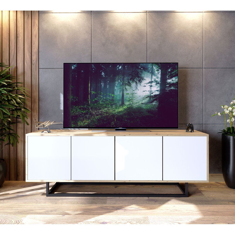 Heimir Unfinished TV Stand for TVs up to 65", Artisan Oak/White/Black