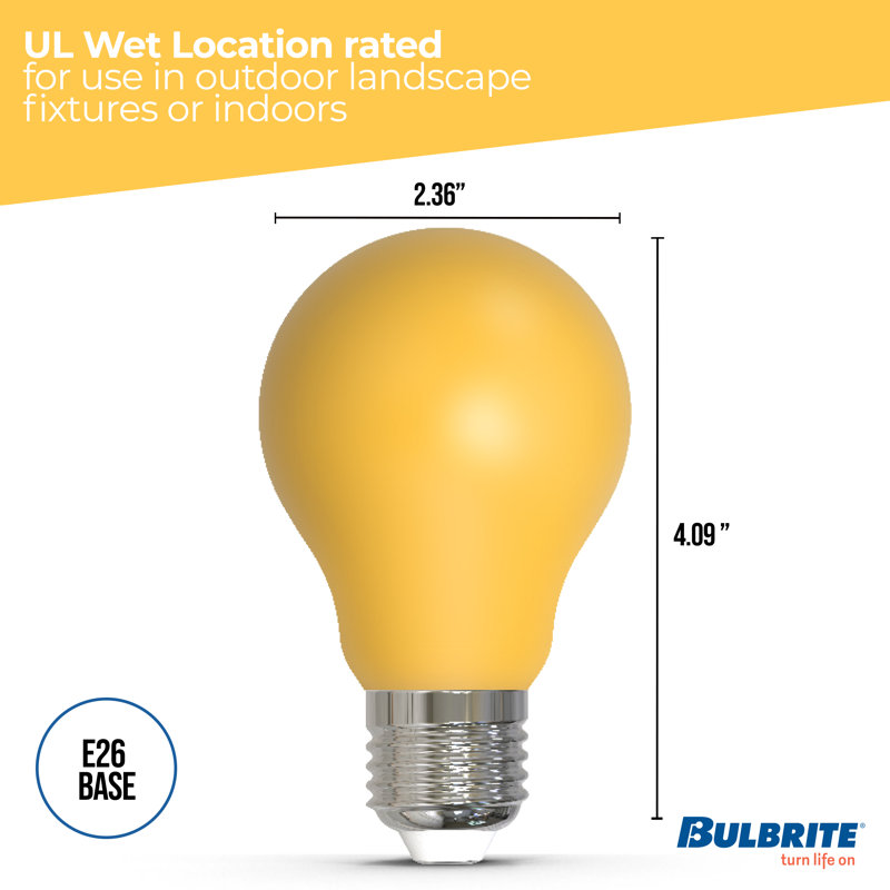 25-Watt Equivalent Ceramic A19 Weatherproof Outdoor E26 Medium Base LED Light Bulb, Yellow