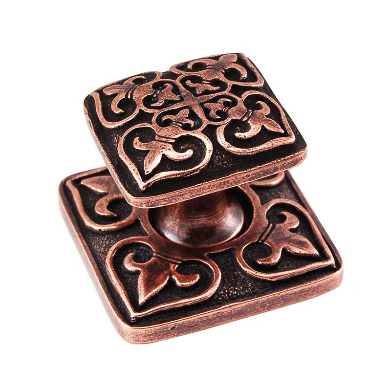 Fleur De Lis Square Knob, Antique Copper