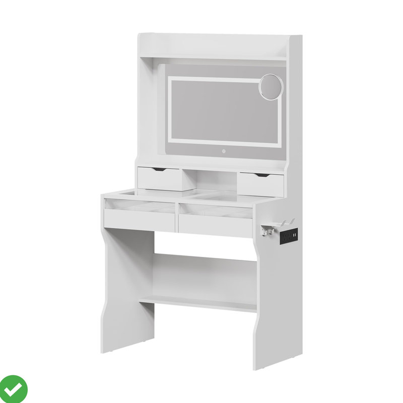 Commode blanche avec miroir et commode moderne en bois clair avec miroir et prise de courant