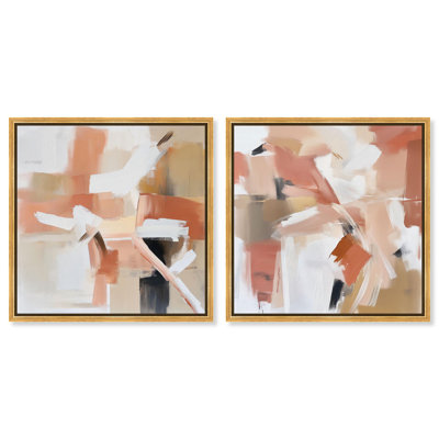 Rose and Rust Duo Canvas Print Livingroom Wall Art Set by Art Remedy, Black Frame, 12 x 12